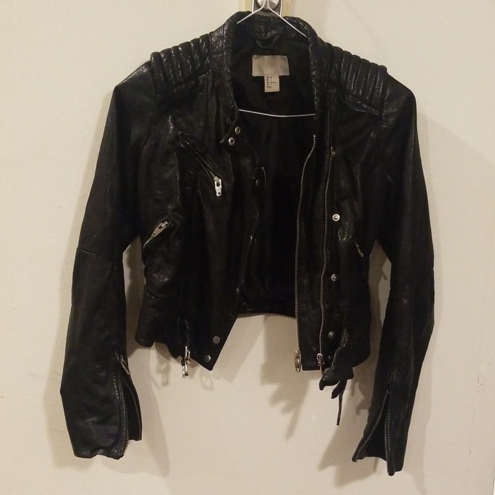H & M genuine leather black motocycle jacket